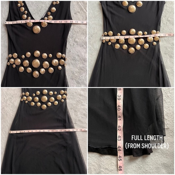 Hunza 80s 90s Vintage Mesh Sequin Embellished Sleeveless Midi Slip Dress Black - Picture 11 of 11